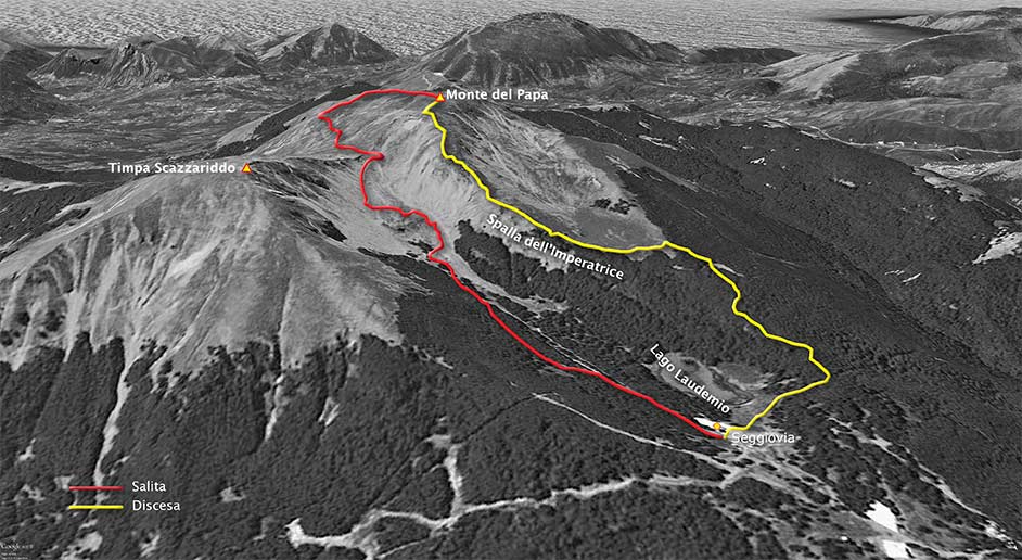 tracciato escursionismo, dal lago laudemio al monte papa - monte sirino - appennino lucano