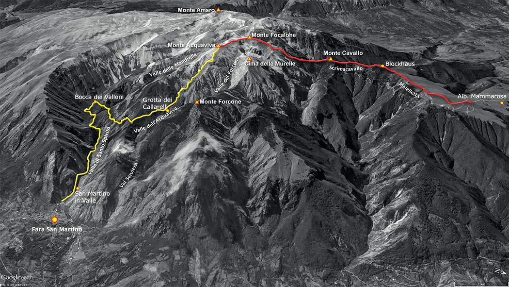 tracciato scialpinismo, traversata del monte acquaviva, dalla majelletta a fara san martino - majella