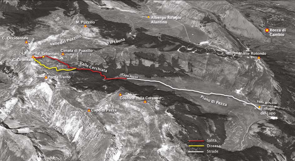 tracciato scialpinismo da piano di pezza alla cima orientale del costone - monte velino