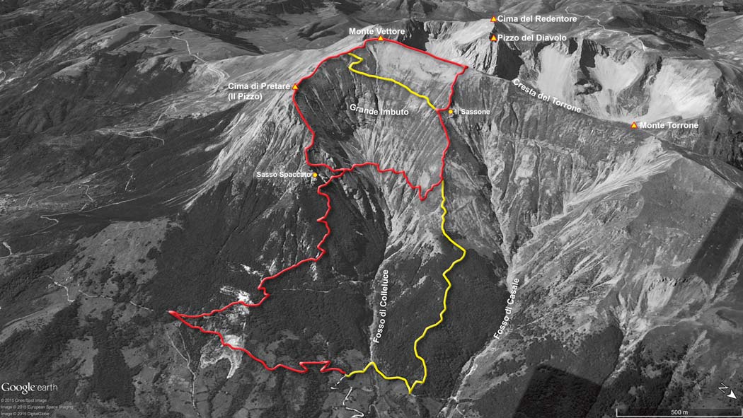 tracciato escursionismo, il monte vettore per la cresta nord-est - monti sibillini