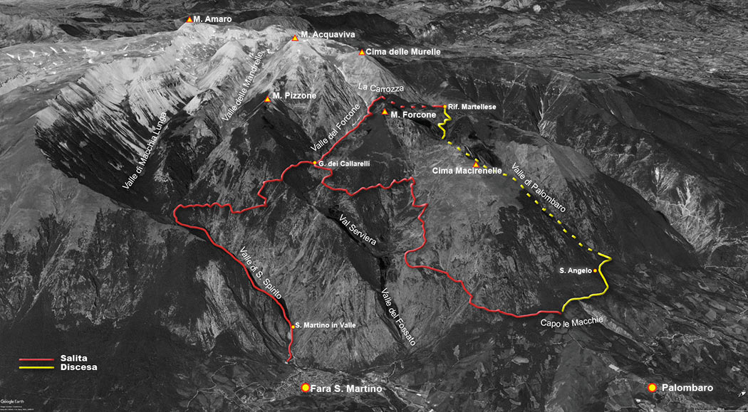 tracciato escursionismo, valle del forcone - gruppo della majella