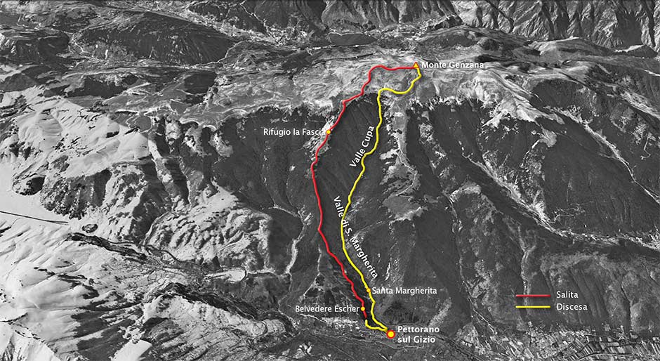 tracciato escursione da pettorano sul gizio al monte genzana