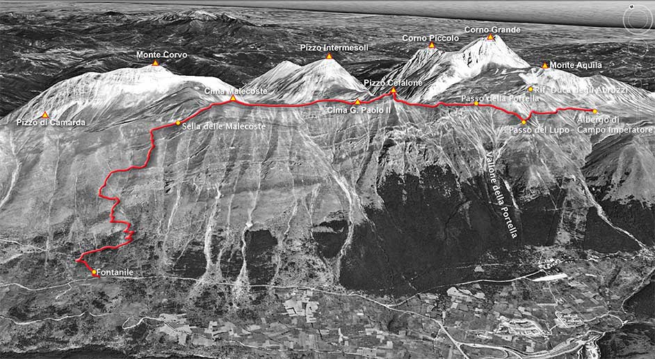 tracciato escursione cresta-delle-malecoste - parco nazionale del gran sasso e monti della laga