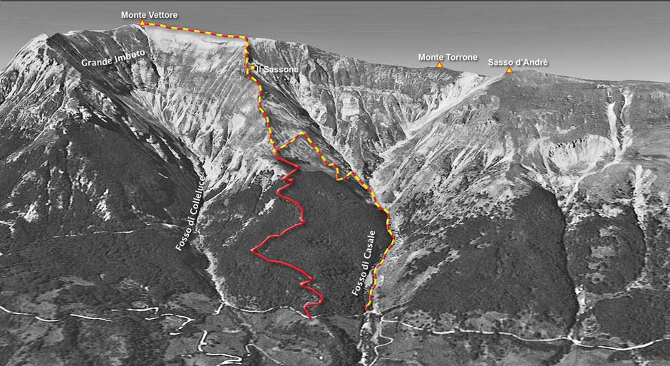 tracciato scialpinismo della cresta del sassone al monte vettore (monti sibillini)