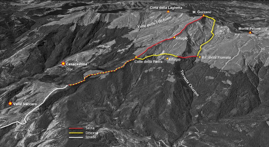 tracciato di scialpinismo: monte gorzano dal colle della pietra e discesa per la valle del tordino